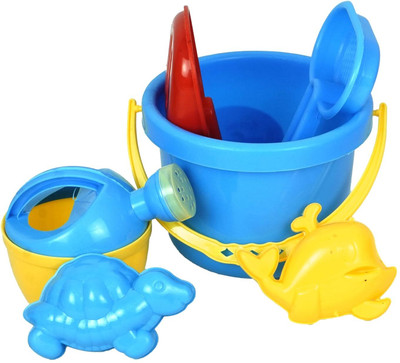 VINMOT Sand Castle Building Beach Play Set & Gardening Tool - 5 Pcs with Bucket Set(Multicolor)