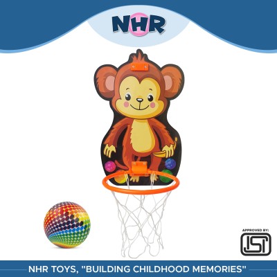 NHR Monkey Small Basket Ball Kit Set with Ring & Ball, Playing Indoor Outdoor Game,(Multicolor)