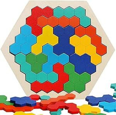Smiley AADHYA WOODEN Hexagon Puzzle Shape Pattern Block Geometric IQ Game(Multicolor)