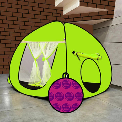 SILVER SHINE Foldable delightful patterns Popup Kids Play Tent House for Multi Purpose(Green, White)