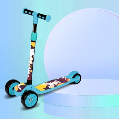 DEESSE Scooter for Kids 3 Wheeler Foldable Kick Skating Cycle with Brake Bell LED-Wheel(Blue, Beige)