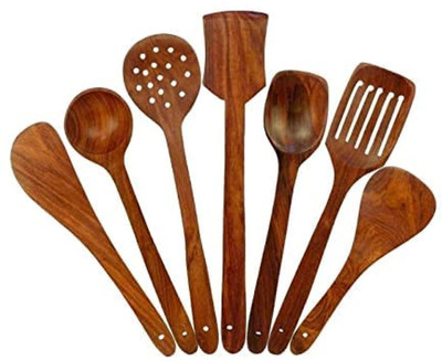 ASenterprises 03 Wooden Serving Spoon, Soup Spoon, Table Spoon Set(Pack of 7)