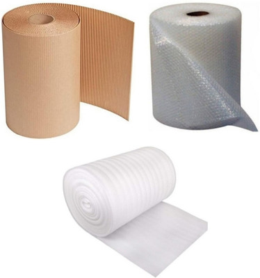 Prigobuy 120 GSM Brown Paper Roll , 3 mm Foam Sheet , 60 GSM Bubble Roll 3 Combo Set Security Bag(14 x 18 Pack of 4)