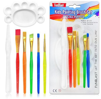 banira 7 Pcs Painting Brush with 5 Pcs Brush 1 Pc Palette Knife & 1 Palette, White(Set of 7, White)