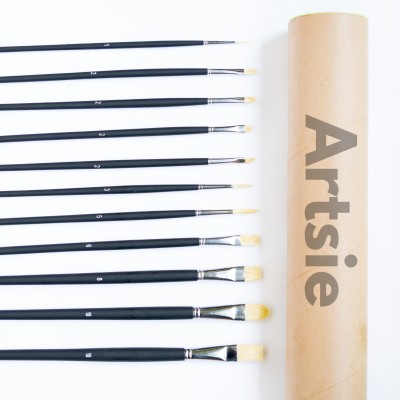 ARTSiE Artists’ Mix Hog White Brush Set of 11(Set of 11, Black)