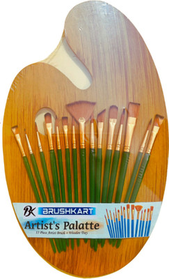 BK BRUSHKART Artist Acrylic Painting Brush for Acrylic/Watercolor/Oil With Wooden Tray(Green)