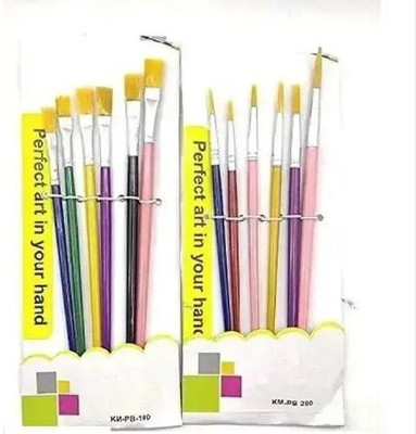 Posshe Painting Brush 6 Flate Brush 6 Round Brush with 1 Colour Plate Combo Pack(Set of 13, Multicolor)