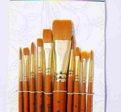 BAOER 10Pcs Mix Long Handle Synthetic Artist Paint Brush Set(Set of 10, Brown)