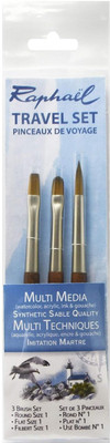 Raphael Mini Precision Soft Synthetic Travel Brush Set (Round 1, Flat 1 & Filbert 1)(Brown)