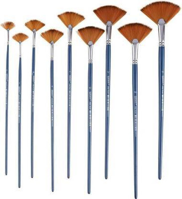BAOER Long Handle Synthetic 9 pcs Artist Fan Paint Brush Set(Set of 9, Blue)