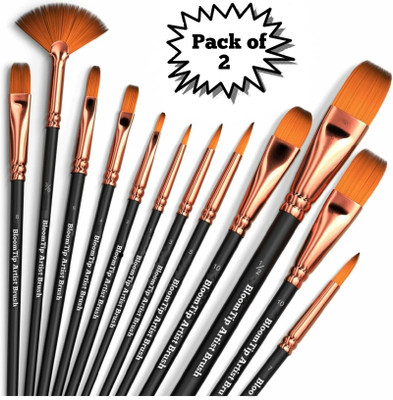BloomTip Premium Handmade Painting/Art Brushes for Multipurpose Painting ( Pack of 2)(Set of 12, Golden, Black)