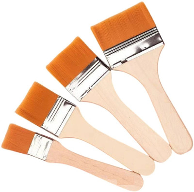 BM RETAIL 4 Piece Wooden Handle Flat Utility Paint Brush Set for Acrylic Painting(Set of 1, Brown, Orange)