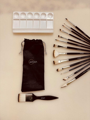 BK BRUSHKART Painting Brush Set of 14 pcs Includes Paintbrushes, Palette,Dagger & Wash Brush(Set of 14, Black)