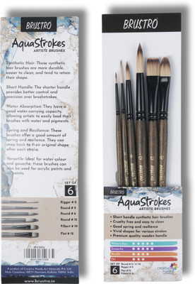 BRuSTRO AquaStrokes Artist Brushes for Watercolour Gouache and Acrylics,(Set of 6, Grey)