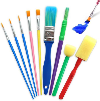 KISANPATEL Multi-Purpose Painting Brush Set 10pc Assorted Brushes with Sponge, detailed(Set of 10, Multicolor)