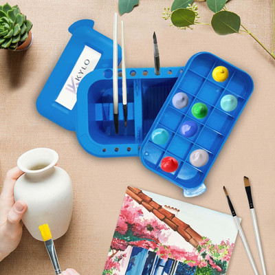 KYLO Paint Brush Cleaner| MultifunctionOrganizer with Tray Palette Lid(Blue)
