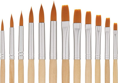 KRYTONE 12 PCS Flat & Round Different Size Artist Fine Nylon Hair Paint Brush(Brown)
