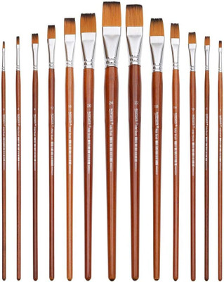 WORISON Long Handle 13 Pc Flat Painting Brush Set(Set of 1, Brown)