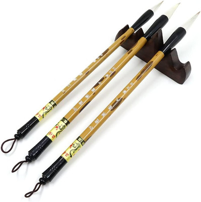 KRYTONE 3 Sizes Chinese Writing Brush Calligraphy Brush Set for Professional Beginners(Brown)