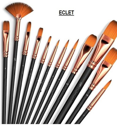 Eclet Craft Painting Brushes Set of 12 Professional Round Pointed Tip Nylon Hair.29(GOLDEN/BLACK)