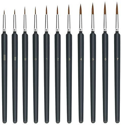 QPBM 11 Pieces Fine Detail Paint Brush Miniature Small Thin Painting Brushes Kit(Set of 11, Black)