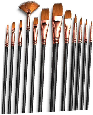 Eclet Craft Painting Brushes Set of 12 Professional Round Pointed Tip Nylon Hair-GI(Set of 12, Black, Golden)