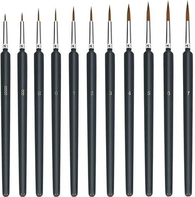 JAMBUVANTI 11PCS Miniature Paint Brushes Small Thin Painting Brushes Kit(Set of 11, Black)