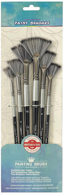 ART RANGER Art Fan Paint Brushes Medium Length Handle Brushes(Set of 6, Black, for Acrylic Paints,Trees, Grass, Bushes, Foilage Illustrations)