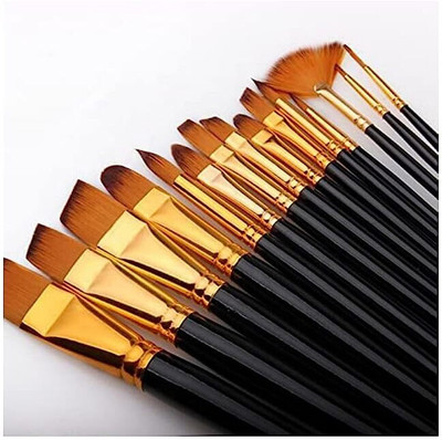 BloomTip Premium Artist Painting Brushes Nylon Hair for Acrylic,Watercolor Multipurpose(Set of 12, Golden, Black)
