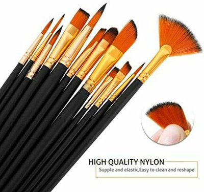 Universal Hub Painting Brushes Professional Round Pointed Nylon Hair for Acrylic Oil Painting(Set of 1, Black, Gold)