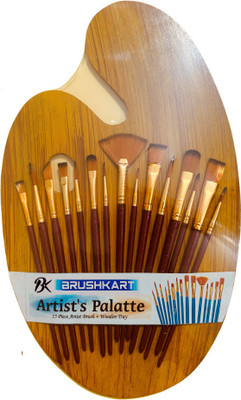 BK BRUSHKART Professional Artist Painting Brush Set with Wooden Painting Board/Tray/Palette(Set of 15, Red)