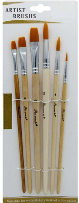 BM RETAIL 6 Pcs Wooden Handle Synthetic Hair Round Flat Watercolor Acrylic Oil Paint Brush(Set of 6, Brown)