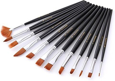 Eclet Craft Painting Brushes Set of 12 Professional Round Pointed Tip Nylon Hair.13(Set of 12, GOLDEN/BLACK)