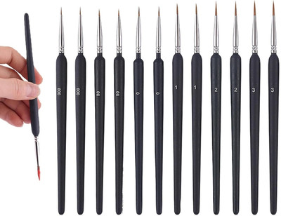 TRUJVE 12Pcs Fine Detail Paint Brush Set Artist Painting Brushes for Acrylic Painting(Set of 12, Black)