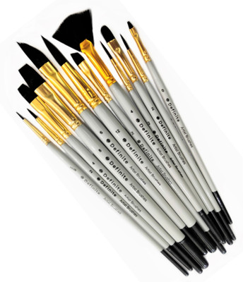 Definite Art Cruelty Free Synthetic Bristles Artist Paint Brushes - Pack of 12 Mix Brushes Set(Set of 12, Black, Grey)