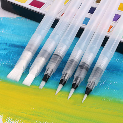 Qunex care Water Brush Pens Great for Watercolour, Calligraphy & Markers (3 Round & 3 Flat)(Set of 1, Multicolor)