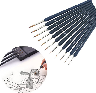 Ezliving 11PCSMiniaturePaintBrushesSetwithErgonomicHandlewithOilFace Scale Model Painting(Black)