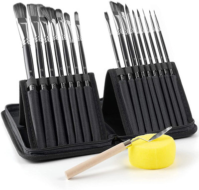 Like it 15Pcs Different Shapes Paint Brushes Set with Portable Carrying Case(Set of 17, Black)