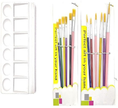 Eclet Combo 12 Painting Brush (6 Round + 6 Flat)+1 Color Plate Drawing for Kids(Multicolor)