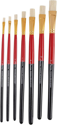 FRKB Arora Hog Flat Hair Paint Brush Set, 7 Piece Set for Oil Painting(Set of 1, Red)