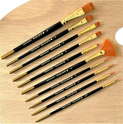 Craftacious 10pcs Black Nylon Soft Bristles Paint Brushes ideal for Acrylic, Watercolor etc(Set of 1, Black and Golden)