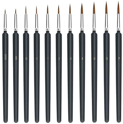 ZUVILIKA 11 Pieces Fine Detail Paint Brush Miniature Small Thin Painting Brushes Kit(Black)