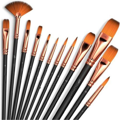Orld Artists, Painting Brushes Set of 12(Set of 12, Gold, Brown, Black)