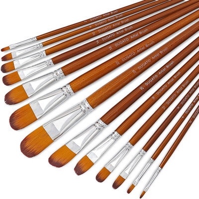 URBAN BOX Soft Nylon Hair Wood Long Handle for Acrylic Oil Watercolor Gouache Paint(Brown)