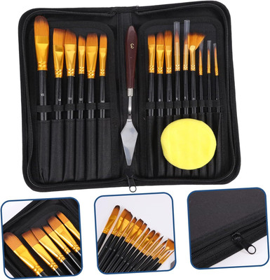 Qiyang sales Paint Brush Set with Palette Knife and 1 Sponge for Gouache Painting -Set of 15(Set of 15, Black)