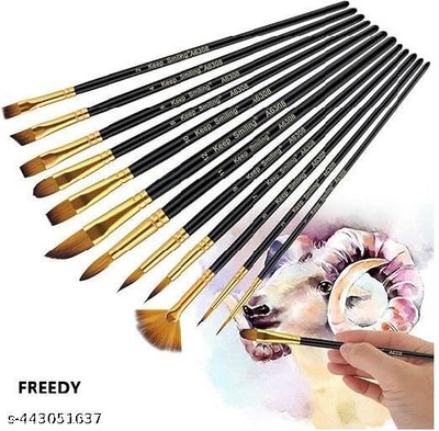Freedy Craft Painting Brushes Set of 12 Professional Round Pointed Tip Nylon Hair /W4(Set of 12, Black, golden)