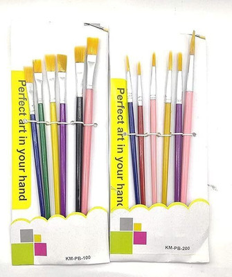 Eclet Paint Brush Combo 6 Flat or 6 Round, Wood, Nylon(Set of 1, Multicolor)