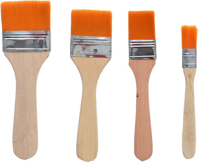 KRAFTMASTERS 4 Pcs Wooden Handle Flat Utility Paint Brush Set for Acrylic, Oil Painting(Set of 4, Brown)