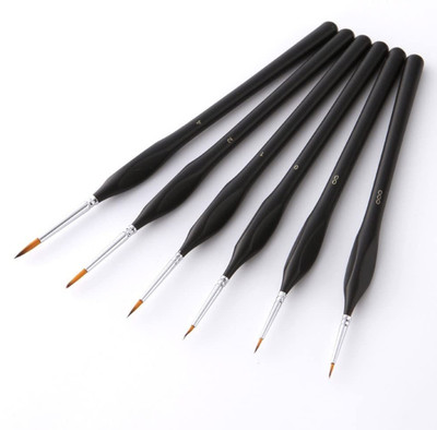 DEZIINE 6 Pcs Professional Detail Paint Brush, Miniature Brushes Will Keep a Fine Point(Black)
