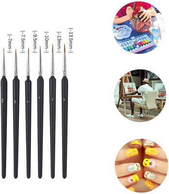 NOVELTY NOOK (Set of 6) Paint Brush Miniature Brushes Nail Art Fine Tip for Acrylic Painting(Black)